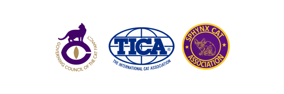 RiviaSphynx breeder registration and award logos, including TICA and GCCF